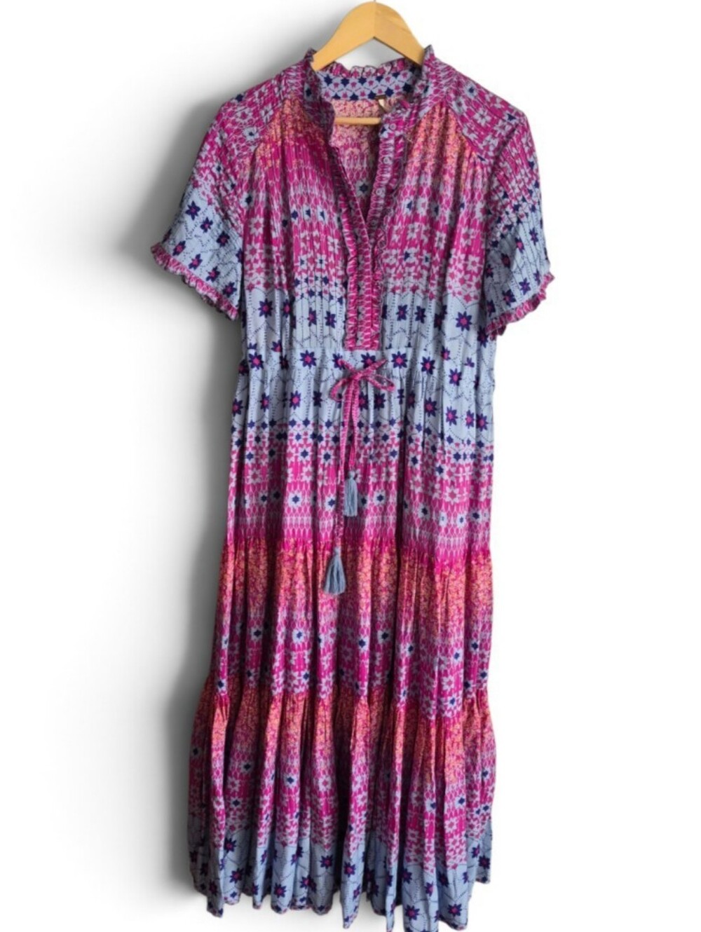 Free People Rare Feeling Pleated Boho Maxi Dress Purple Pink Floral gypsy M